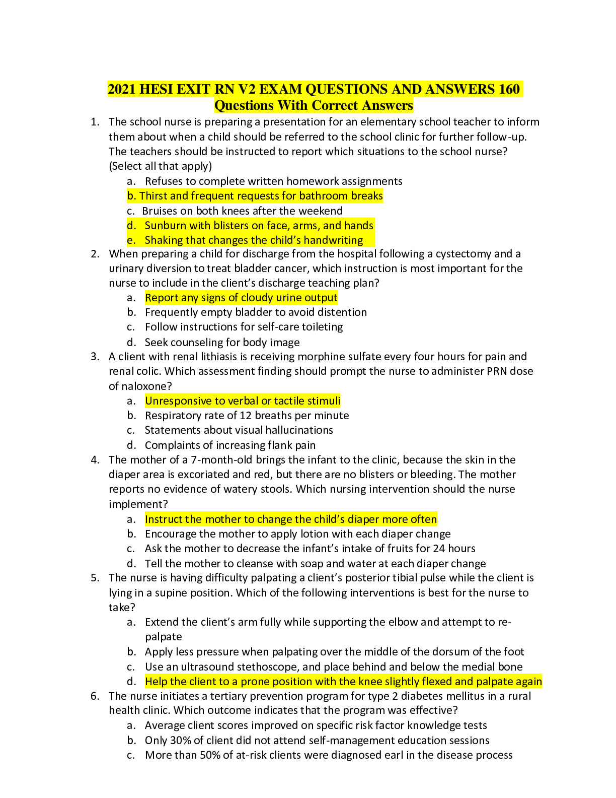 Preview image for 2021 HESI EXIT RN V2 EXAM QUESTIONS AND ANSWERS 160 Questions With Correct Answers